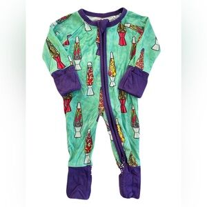 Ploom Baby Bamboo Green and Purple Footies with Playful Lava Lamp Print